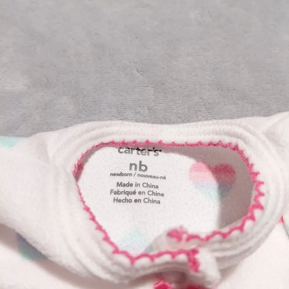 Carter's NB Fleece Footie All-Over Heart Print Full Snap with Ribbons